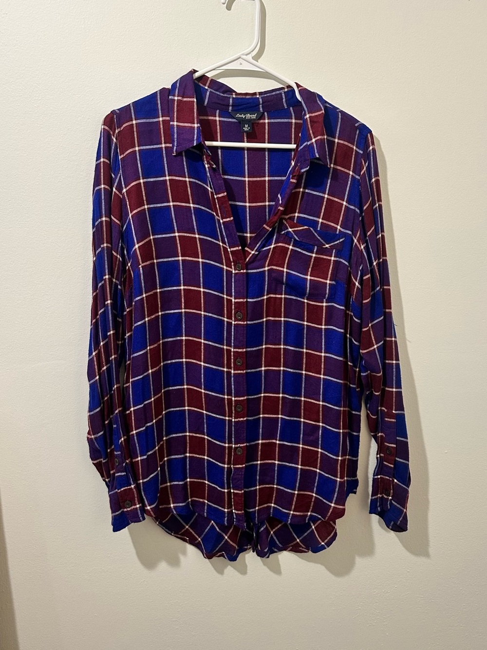 Lucky Brand Plaid Button-Down Shirt in Blue & Burgundy